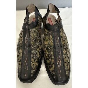 Pikolinos Romana Slingback Leather Floral Sandals Black Green EU 38/ US 7.5-8